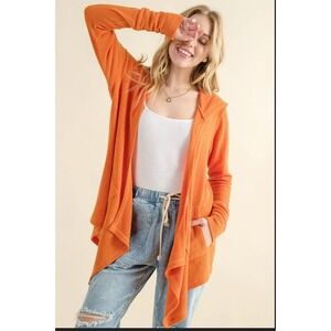 And The Why Thermal Hooded Open Cardigan 1X NWT Orange Soft Cozy Pockets‎